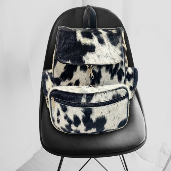 Black Cowhide Backpack Hair On Cow Skin Cow Hide Back Pack Diaper Bag Cow Fur Rucksack Travel Daypack Bag School Bag Western Shoulder Bag