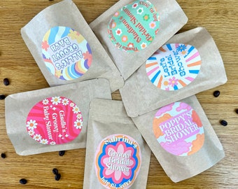 Groovy Themed Party Favors: Fully Assembled Gifts for Guests with Coffee Included and Custom Printed 3x3 Circlular High Gloss Labels