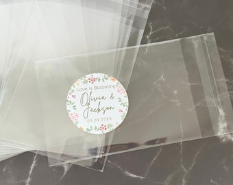 Love is Blooming Clear Bag Collection: Self-Sealable, Fully Assembled Gifts with Custom Printed 2.5-Inch Circular High Gloss Labels