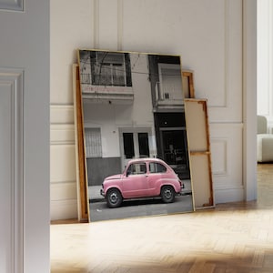 Mon petit art de voiture rose, art de salon moderne, art photographique rétro, décor minimaliste, affiche de couverture de magazine, impression numérique