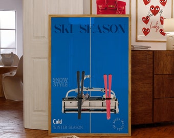 Ski poster, vintage poster, Ski resort decoration, skiing, loving winter, winter sports, 70s wall art, ski lodge decor, digital print