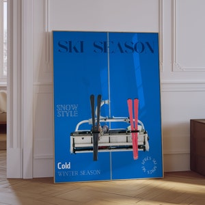 Ski poster, skiing, ski resort print, resort decoration, lodge decor, après ski print, chalet decor, winter sports, mountain, digital print