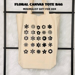 Floral Canvas Tote Bag | Aesthetic Flower Tote | Boho Eco Bag for Women | Cute Market Bag | Garden Lover Gift | Reusable Book Bag.