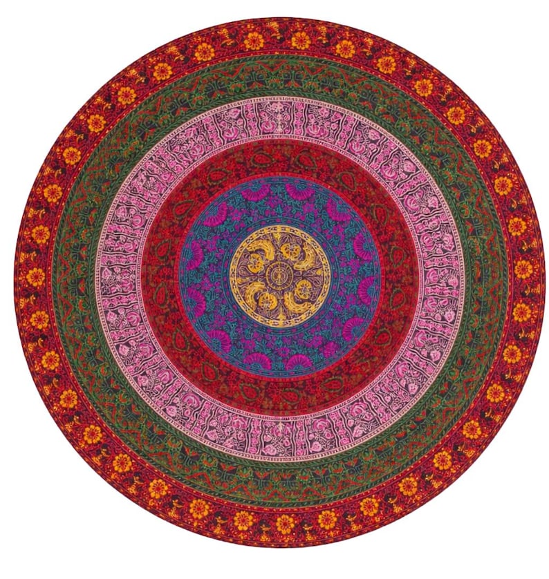 Round Table Covers Patterns Handblock Printed Cotton Tapestry , Round Table Cloth , Round Mandala ...