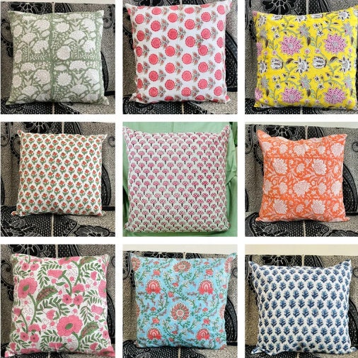 Handblock Printed Cotton Pillow Cover Custom Size Cushion Cover Square Sofa Pillow Cover Bohemian Pillow Case Home Decor Throw Pillow