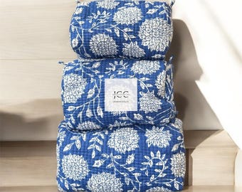 Handbedruckte Waschtasche von indischen Handwerkern, wasserdichte Futtertaschen mit Taschen 3er-Set Kulturtaschen