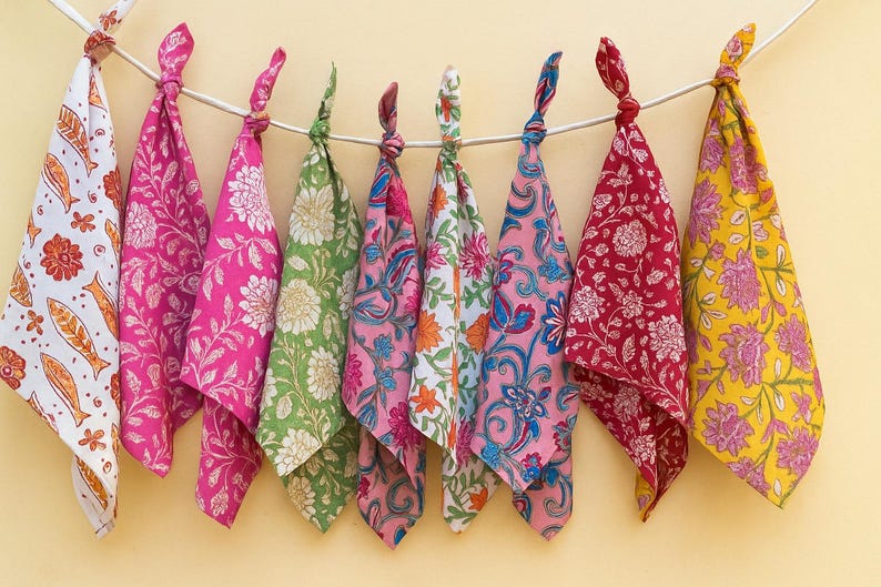 Patterned Napkins Assorted Napkin Set, Hand Block Printed Napkins, Bohemian Napkin, Mix ...