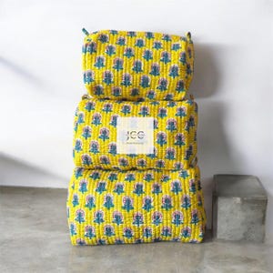 3 Pc Set Of Cotton Toiletry Bag Cosmetic Bag Makeup Bag Hand Block Print Bag Waterproof Wash Bag Gifts For Her