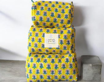 Indische handgefertigte Kulturtasche aus reiner Baumwolle Kulturbeutel Gesteppte Kulturtasche Make-up-Beutel Zum Verkauf