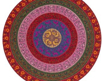 Mantel redondo estilo bohemio con mandala india, mantel de tela con estampado de pavo real, mantel de estilo mediterráneo para cocina, mantel redondo estilo bohemio