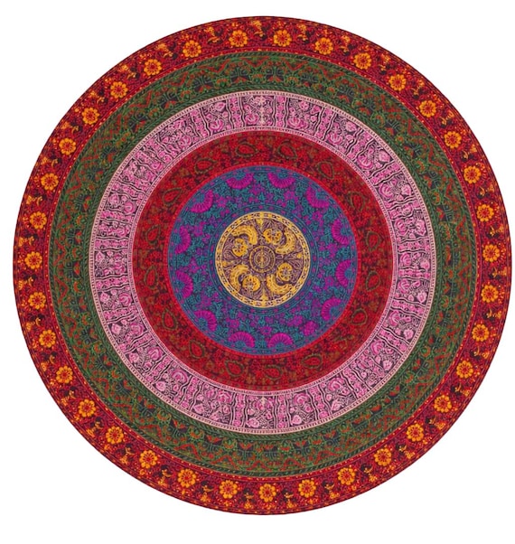 Round Table Cover Bohemia Indian Mandala Table Cloth Fabric Peacock Father Tablecloth Mediterranean Style Kitchen Round TableCloth Boho