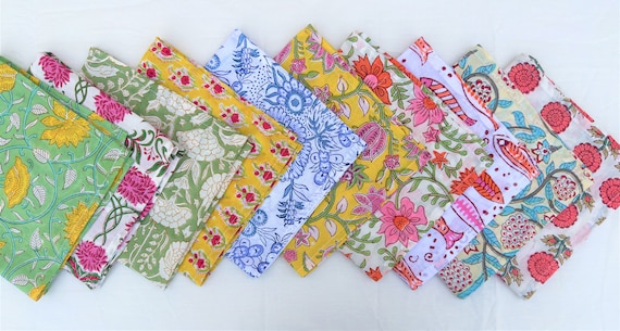 Hand Block Print Mix-and-Match Cloth Napkins, 100% Cotton Block Print Napkins, and Eco-Friendly reusable Cloth Napkins
