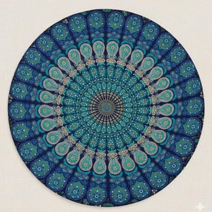Nappe ronde mandala : décoration bohème en coton - décoration de table, tapisserie en coton, tenture murale mandala