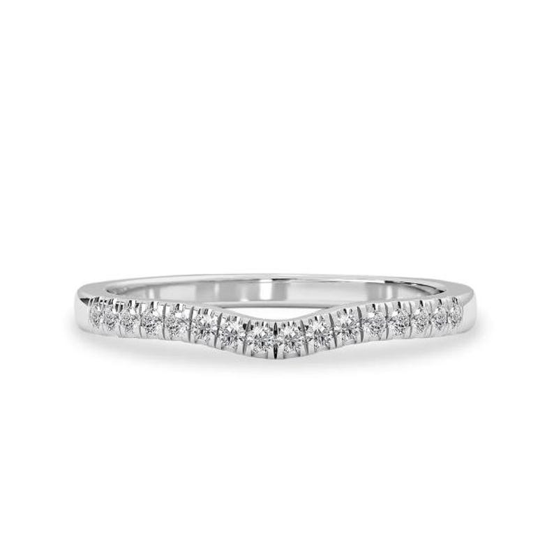 Contoured Pavé Chevron Wedding Band, Sterling Silver Curved V-shape ...