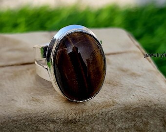 Bague oeil de tigre ovale, bague faite main, bague en argent sterling 925, bague oeil de tigre, cadeau pour un ami, bague d'anniversaire, bague de promesse