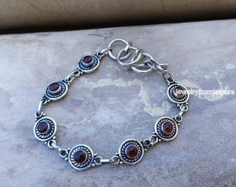 Garnet Bracelet, Mother's Day Gift, Natural Stone Bracelet, 925 Sterling Silver Bracelet, Handmade Bracelet, Women's, Adjustable Bracelet.