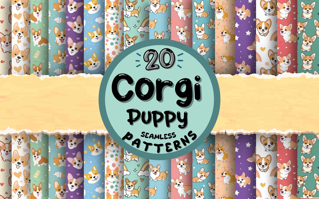 Corgi Puppy Patterns, Puppy Design Pack, Corgi Lover Designs, Cute Dog ...