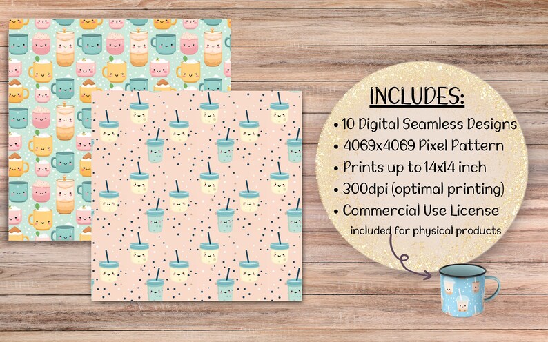 10 Seamless Boba Tea Patterns, Digital Download, Designer Paper ...