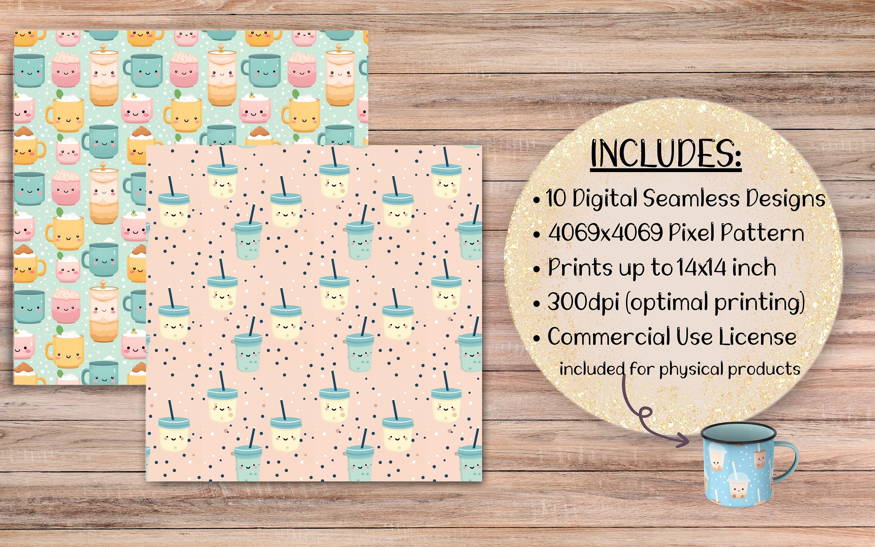 10 Seamless Boba Tea Patterns, Digital Download, Designer Paper ...