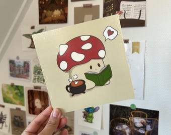 Stampa artistica kawaii di fungo stanco