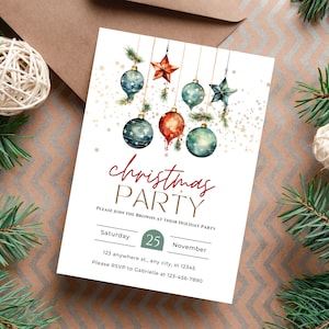 Invito alla festa di Natale, modello di invito alla festa di vacanza, invito all'albero di Natale modificabile, albero di Natale, festa di lavoro, CP09