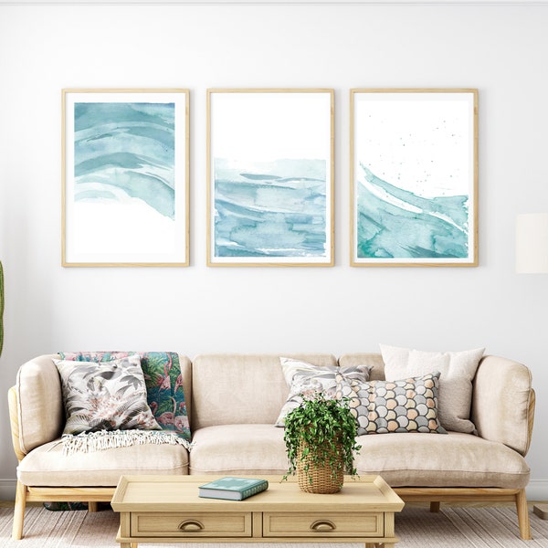 Ocean Waves Prints Set of 3 - Coastal Decor, Beach House Decor, Gallery Wall Set, Aerial Beach Print, Sea Waves Print, Ocean Waves Wall Art