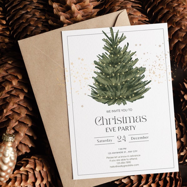 Christmas Party Invitation, Holiday Party Invitation Template, Editable Christmas Tree Invitation, Christmas Tree, Work Holiday Party, CP09