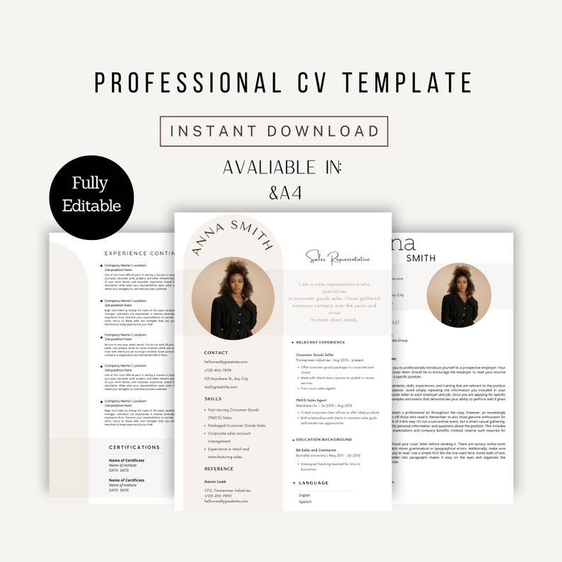 Resume Template With Photo, Professional Resume Template for Canva ...