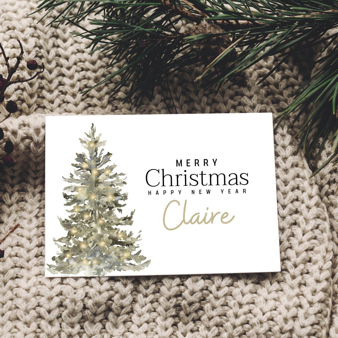Watercolor Christmas Card Template, Editable Christmas Card, Printable
