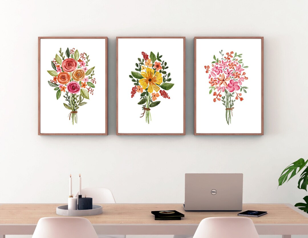Set of 3 Wildflower Prints - Floral Instant Art - Printable Art - Line ...