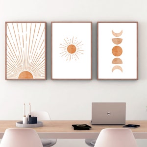 Boho simple wall art decor printable boho sun and rainbow wall art beachy simple boho art set beige neutral botanical sun moon boho gallery