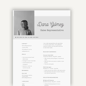 Resume Template with Photo, Professional Resume Template for canva & Pages, Clean CV Template with Picture, Resume and Cover Letter Template
