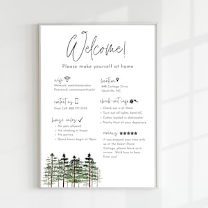 Cartel de bienvenida para anfitriones de Airbnb, alquiler vacacional imprimible, póster de llegada de huéspedes, plantilla para VRBO, cosas que debe saber, reglas de la casa de playa, Wifi