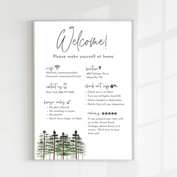 Welcome Sign for Airbnb Hosts, Vacation Rental Printable, Guest Arrival Poster, Template for VRBO, Things to Know, Beach House Rules, Wifi