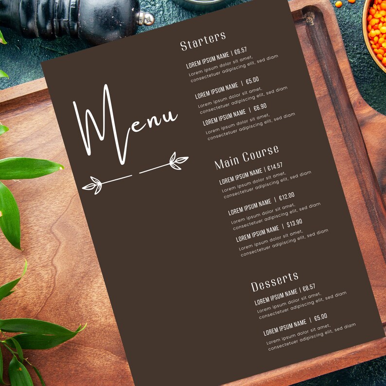 Minimal Restaurant Menu Canva Template, Editable Restaurant Menu