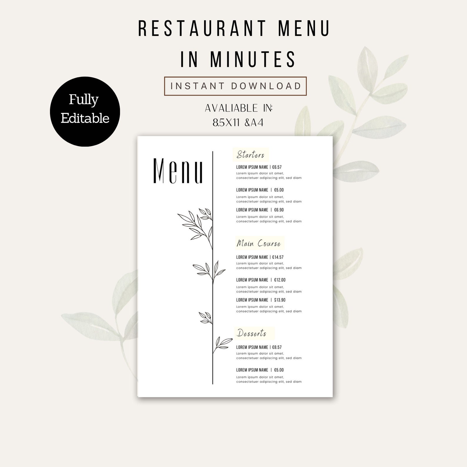Report Menu Example Design Minimal Restaurant Menu Canva Template, Editable Restaurant Menu ...