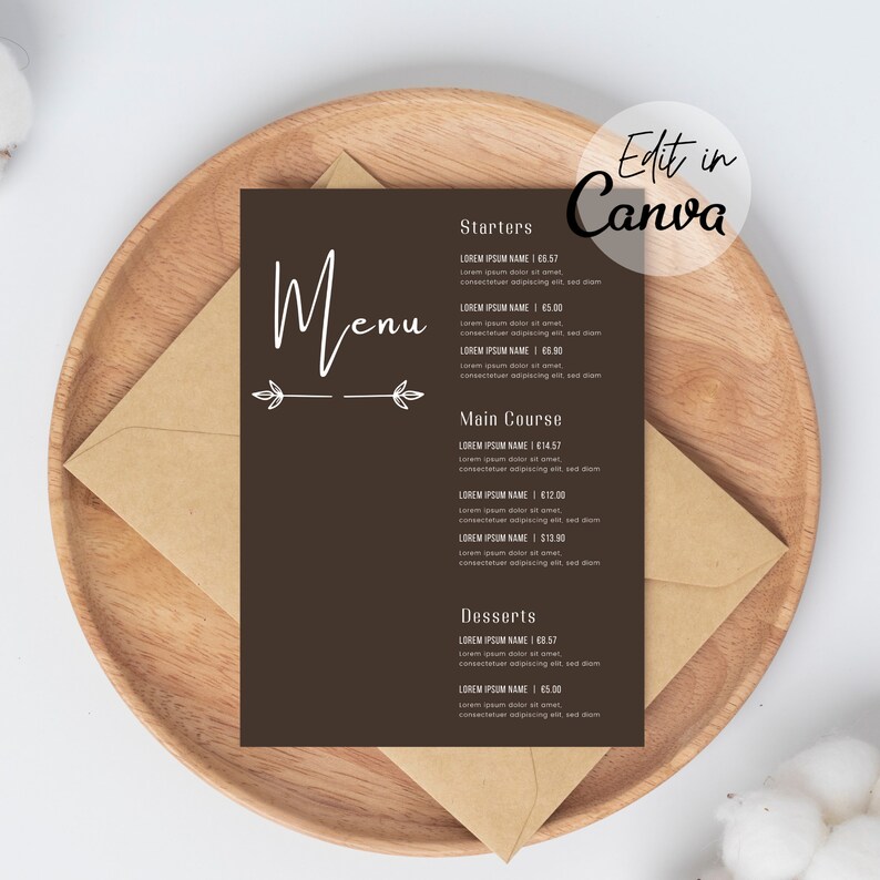 Minimal Restaurant Menu Canva Template, Editable Restaurant Menu
