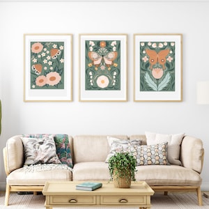 Set of 3 Flower Market Prints, Exhibition Posters, Botanical Prints, Flower Print Set, Gallery Wall Art, Floral Boho Wall Art Poster Prints
