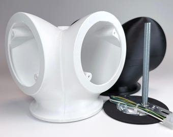 Dual 90-degree Soffit Mount for Floodlight Cameras - Fits Ring, Blink, Wyze, other brands - 270-degree Coverage - Fits 4-inch Junction Box