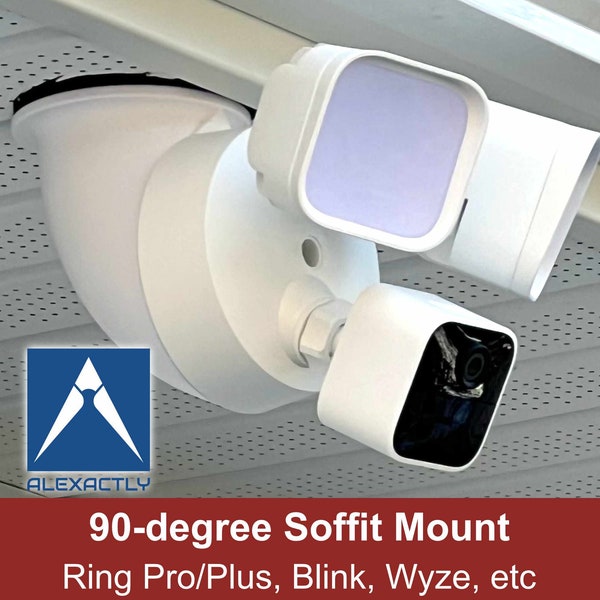 90-deg Soffit Mount for Ring Pro/Plus, Blink, Feit, & Wyze Floodlight Cameras. (Options for Flush or Surface Mounting)