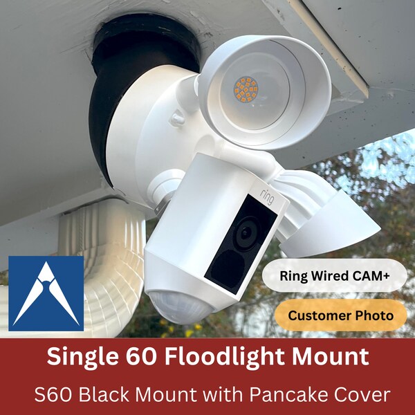 60-deg Ring Floodlight Mount (Soffit/Eave) - also fits Blink, Feit, Wyze, etc. (Flush or Surface Mounting)