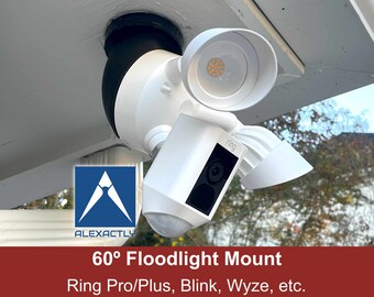 60-deg Ring Floodlight Mount (Soffit/Eave) - also fits Blink, Feit, Wyze, etc. (Flush or Surface Mounting)