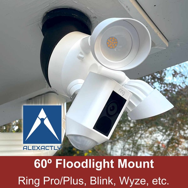 60-deg Ring Floodlight Mount (Soffit/Eave) - also fits Blink, Feit, Wyze, etc. (Flush or Surface Mounting)