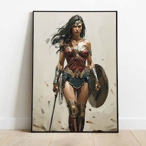 Wonder Woman illustratie, DC Comics, superhelden, digitale download, om af te drukken, fanart, poster, decoratie, kunst aan de muur