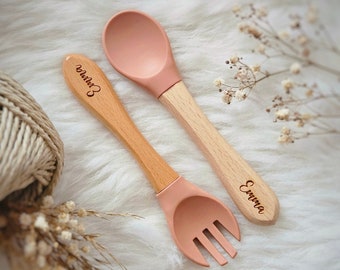 personalized cutlery for children, personalized wooden cutlery, BPA-free, silicone cutlery, cutlery set for children