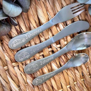 Personalized children&#39;s cutlery, children&#39;s cutlery with engraving, personalized with name, christening gift, gift idea baby, police, fire department