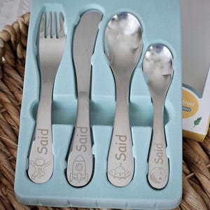 Personalized children&#39;s cutlery, children&#39;s cutlery with engraving, personalized with name, christening gift, gift idea baby, astronaut, rocket