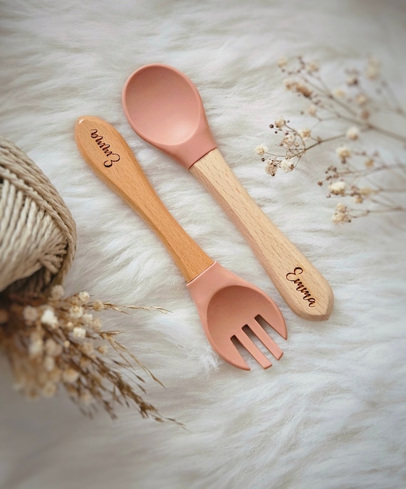personalisiertes Besteck Kinder, Holzbesteck personalisiert, BPA-Frei, Silikonbesteck, Besteck Set Kinder