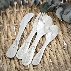Personalized children&#39;s cutlery with engraving, personalized with name, christening gift, baby gift idea, personalized dino cutlery