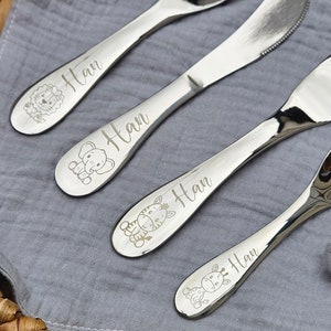 Personalized children&#39;s cutlery, children&#39;s cutlery with engraving, personalized with name, christening gift, gift idea baby, safari animal lovers